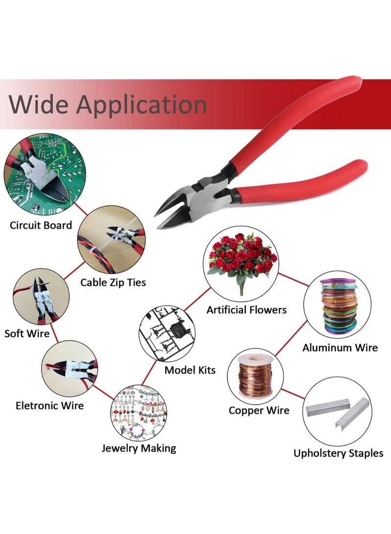 سالاب قواطع أسلاك، قواطع جانبية، قواطع أسلاك دايكس، قواطع قطرية بمقبض أحمر مانع للانزلاق، كماشة قطع الأسلاك، قواطع أسلاك زنبركية للمجوهرات والحرف اليدوية، ربطات الكابلات - Image 4